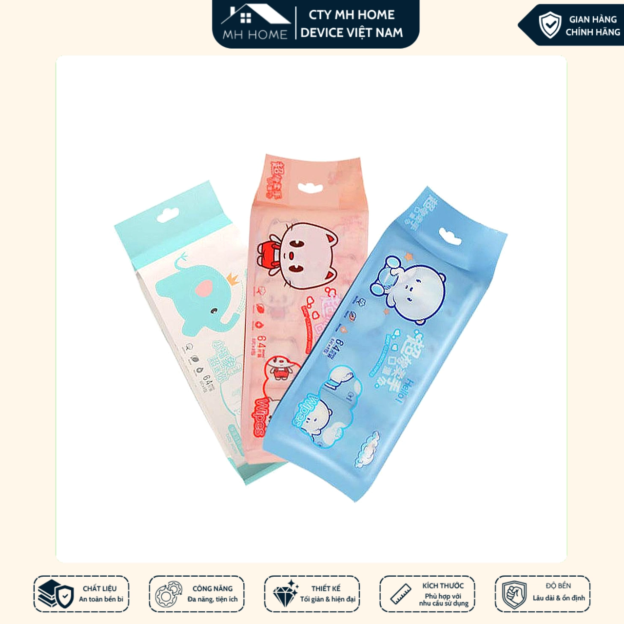 Bịch 64 Khăn Ướt Mini (Set 8 Gói) Bỏ Túi Tiện Lợi Dịu Nhẹ Làm Sạch Hằng Ngày | MH Home